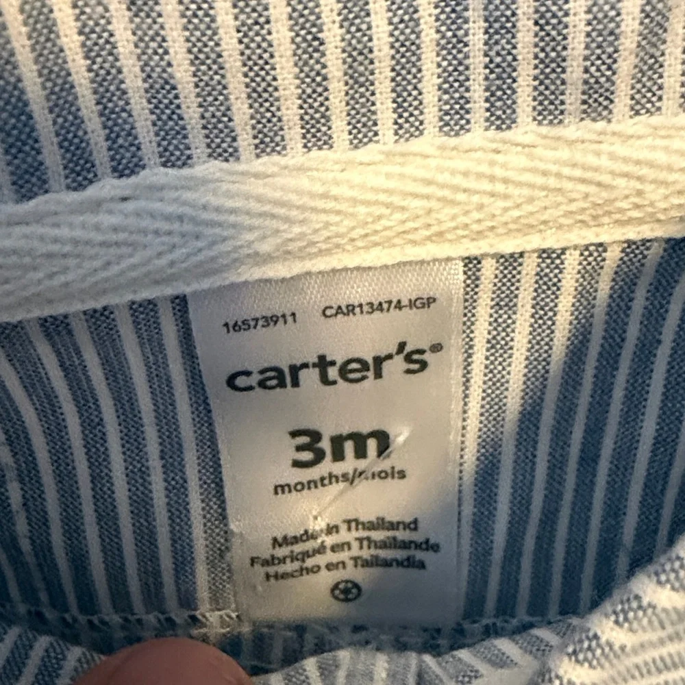 Carter's Light Blue & White Striped Collared Baby Romper